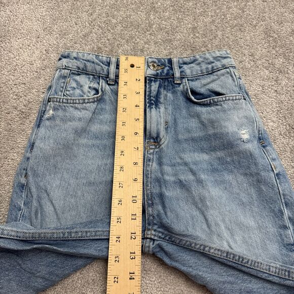 Zara High Rise Distressed Mom Denim Jeans Womens 2 Blue Light Wash Cotton 25x27 - Picture 10 of 14